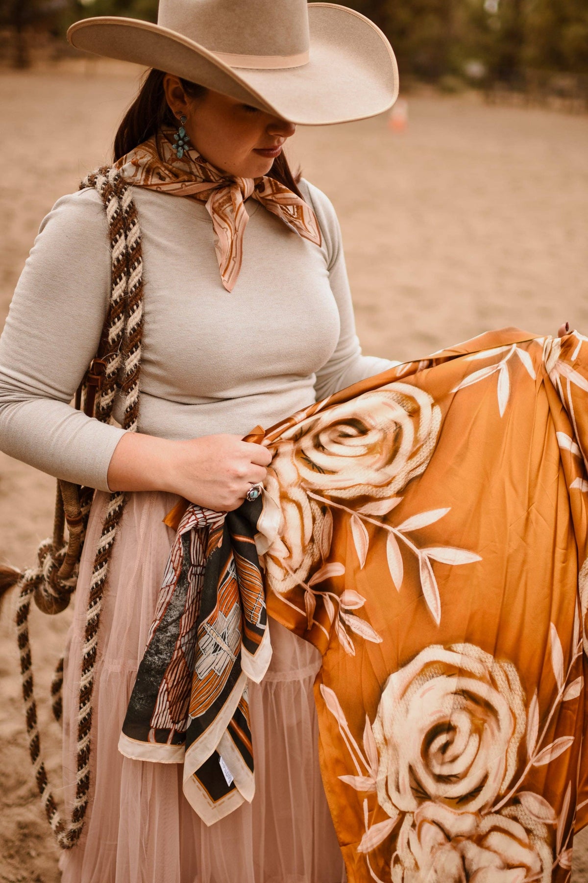 Rustic Wild Roses Wild Rag Scarf